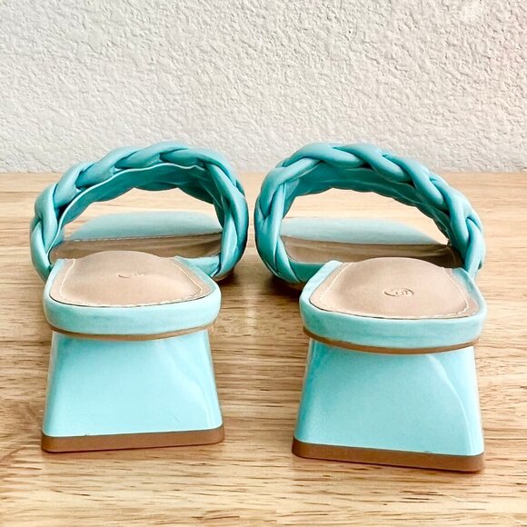 Women's 8.5 (US) Light Blue Braided Vegan Leather Open Square Toe Slide Sandals - Picture 8 of 8